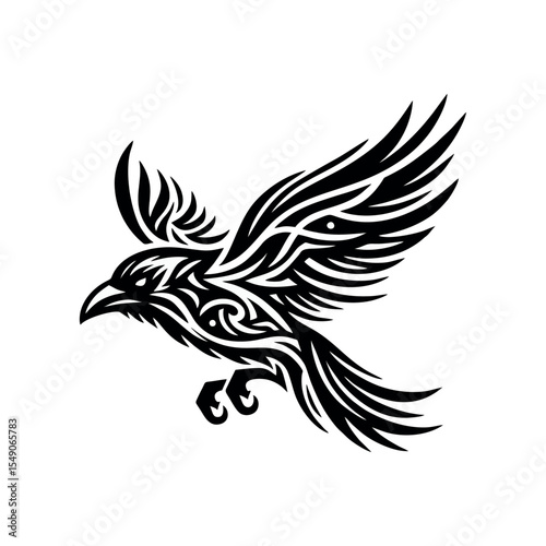 raven tribal modern simple vector black white professional isolated white background