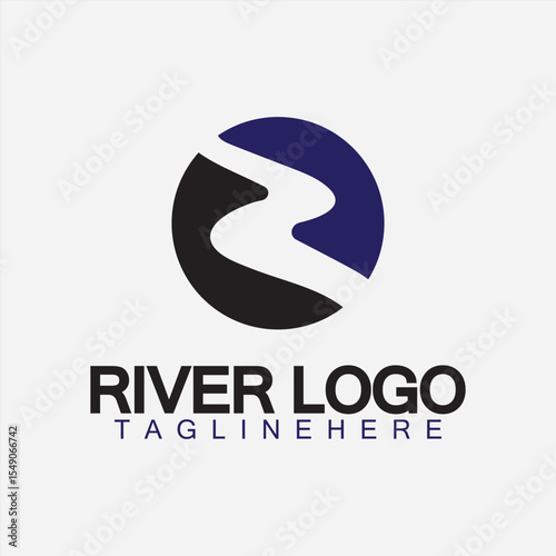 Logo of river, creek, river bank and water flow.