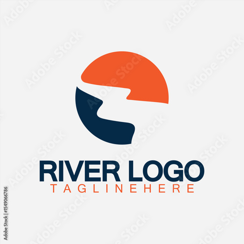 Logo of river, creek, river bank and water flow.