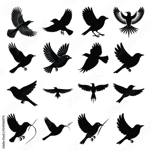 Weaver birds flying icon set stock silhouette clipart vector
