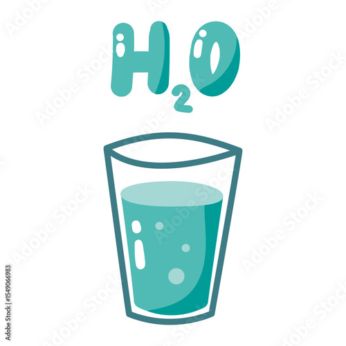 Glass of water, Drinking water, blue transparent glass filled with water icon isolated vector illustration on white background . Drink more water concept H2O