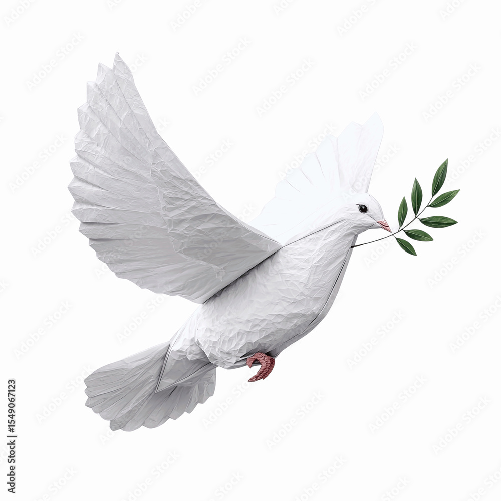 Obraz premium White Dove of Peace with Olive Branch on Green