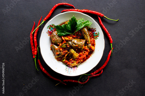 Foto sambal terong or eggplant sauce is Indonesian traditional food chili sauce, made