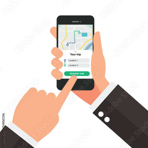Man booking car by application on smartphone