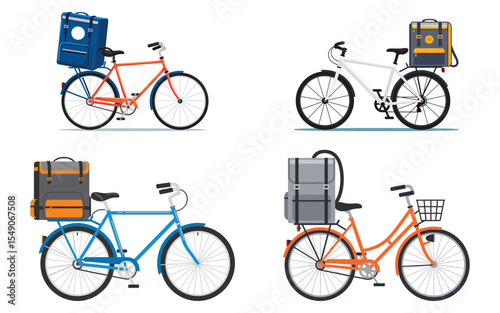 vector illustration of Bicycle Delivery Service Set: Eco-Friendly Urban Transport