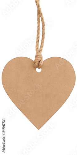 heart shaped brown paper tag with twine, isolated on background
