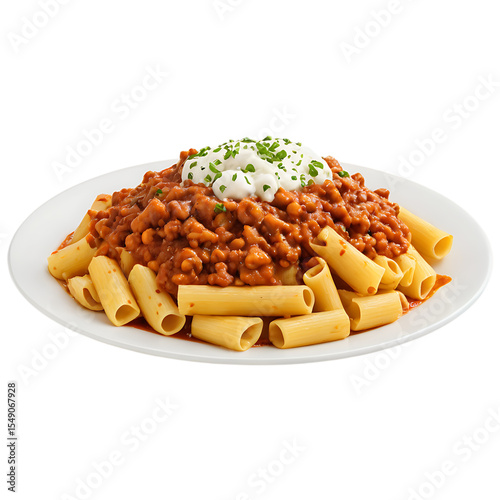 A penne pasta coated in spicy arrabbiata sauce with chili flakes and olive oil glistening isolated on a transparent background