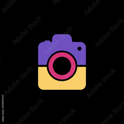 Color camera icon isolated on black background