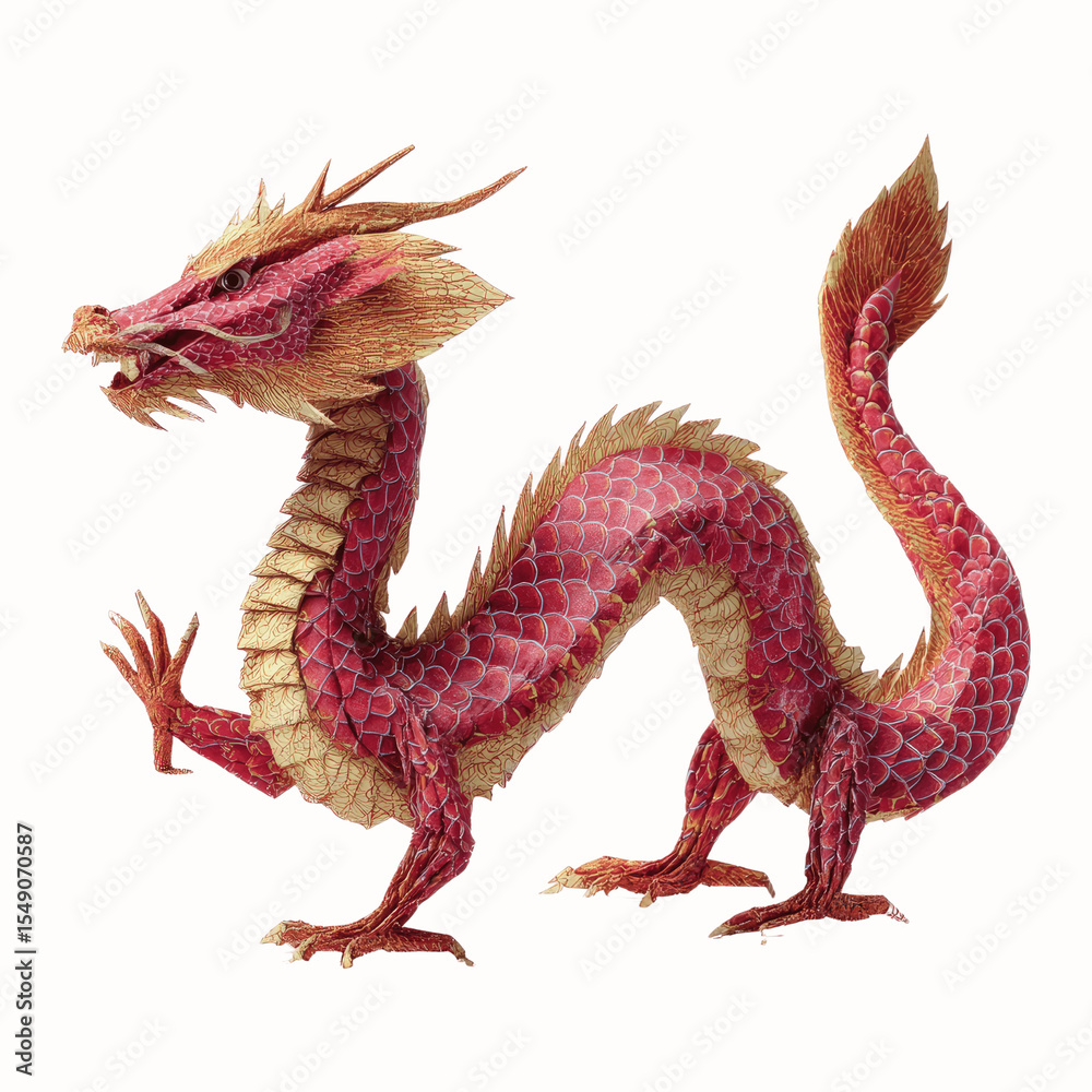 Fototapeta premium Mythical Red Dragon with Intricate Scales,