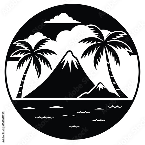Volcanic Mountains by Tropical Island Beach