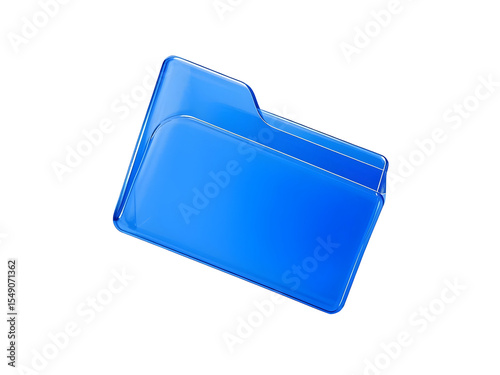 Glossy Blue 3 D Rendered Folder Icon Smooth Reflections Realistic Digital File Storage Symbol isolated on a transparent background