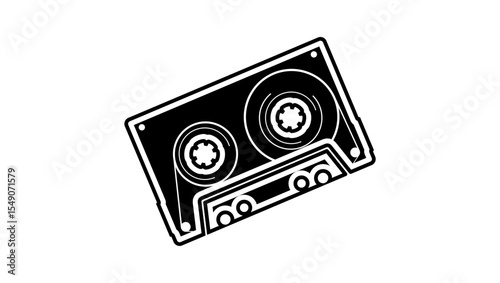 Retro cassette audio tape, black isolated silhouette