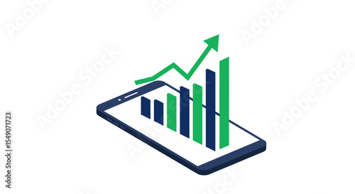 Growth analytics and business success concept with smartphone and rising graphs for financial design vector illustration