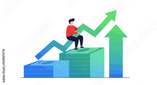 Business growth concept with person climbing financial chart for success illustration vector illustration