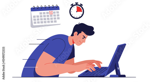 Deadline pressure with focused worker on laptop and calendar illustration vector illustration