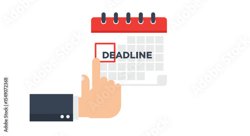 Deadline reminder concept with hand pointing at calendar for time management and planning vector illustration