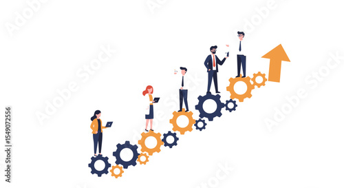 Teamwork and innovation in business growth concept for professional development and motivation vector illustration