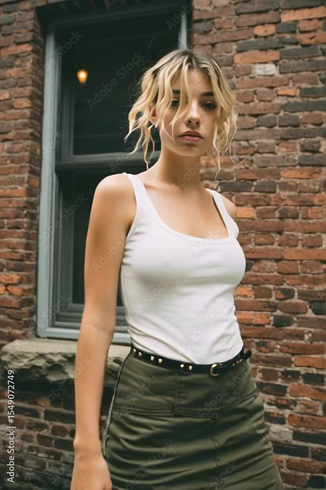 pretty girl wearing sleeveless top , light blue jeans and soft lighted outdors. pretty girl wearing sleeveless top , light blue jeans and soft lighted outdors.
