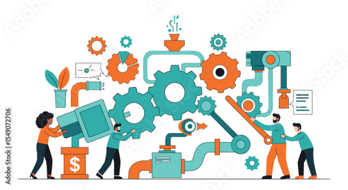 Team collaboration in business automation process illustration for design projects vector illustration