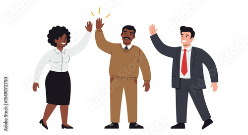 Teamwork concept with diverse professionals celebrating success vector illustration