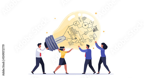 Team collaboration and innovation concept with lightbulb mind map design for business strategy visualization vector illustration