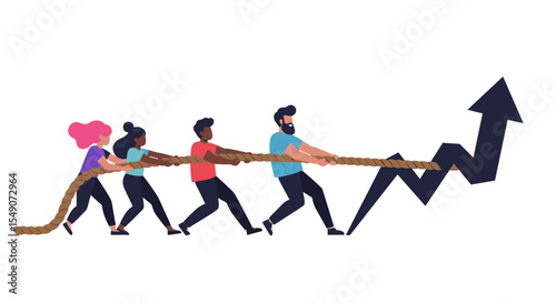 Teamwork effort boosting business growth in vector illustration design
