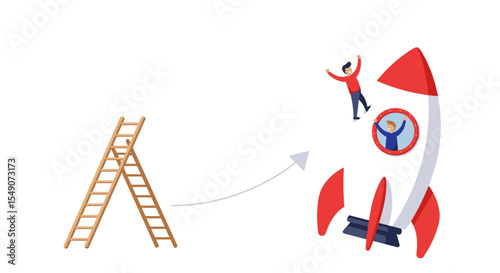Achieving success with rocket exploration and ladder symbolism in vector art vector illustration