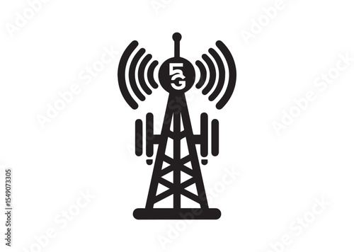 5G signal tower Silhouette Vector Illustration