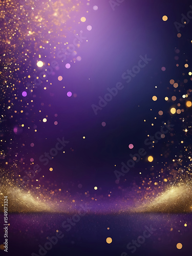 Elegant abstract purple and gold glitter background with glowing light effects, modern texture and dreamy design for digital wallpaper, art, template, or festive decoration use | AI