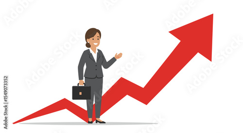 Business growth concept with confident professional and upward arrow vector illustration