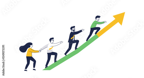Business growth concept with teamwork and success in corporate strategy illustration vector illustration