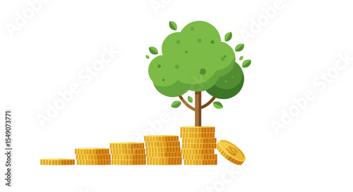 Growth of wealth concept with tree and coins for eco-friendly financial design vector illustration