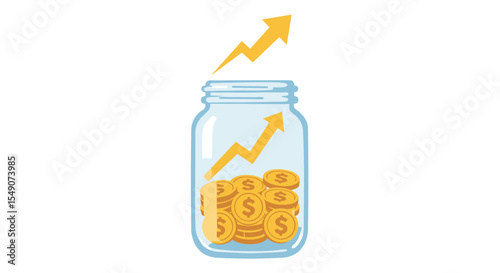 Saving and investment growth illustrated with dollar coins in a jar for financial planning vector illustration