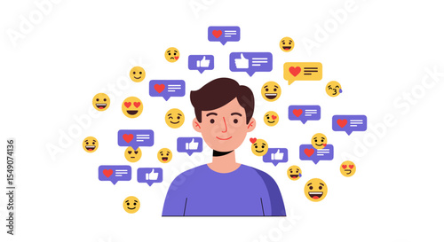 Social media engagement illustration with emojis for online interaction and communication design vector illustration