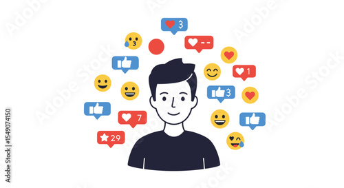 Social media engagement concept with reactions and emojis for digital marketing design vector illustration