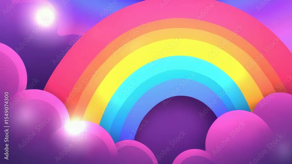 Rainbow arch colorful clouds glowing light vibrant purple dreamy cheerful magical bright sky digital illustration fantasy atmosphere effects scene