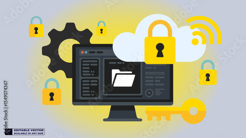 Secure cloud computing data protection cybersecurity technology system network safety and privacy concept