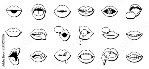 bundle of twenty mouths and lips set icons in blue background 
