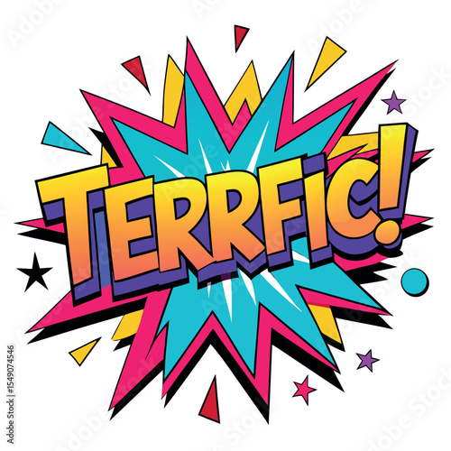 Terrific Comic Book Style Cartoon Words on Abstract Background.