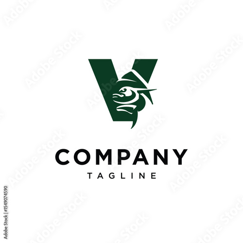 Letter V Mahi Mahi Fish Logo Icon Vector