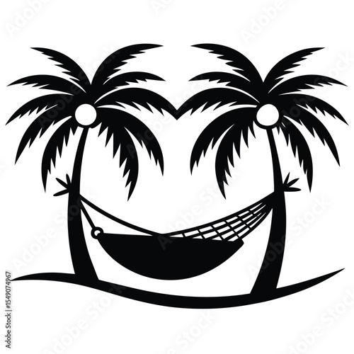 Hammock Between Two Palm Trees on Sunny Beach