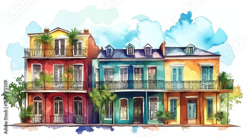 New Orleans . New Orleans  hand drawn watercolor illustration