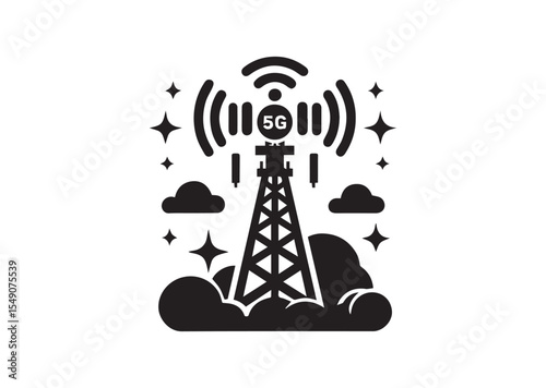 5G signal tower Silhouette Vector Illustration