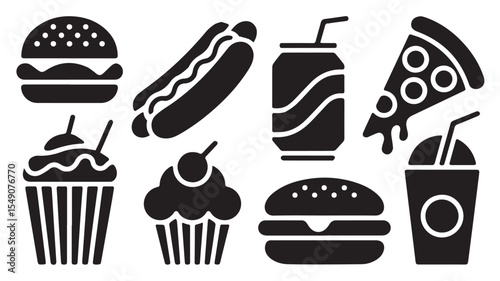 Bold food icon collection in minimal solid vector for commercial use