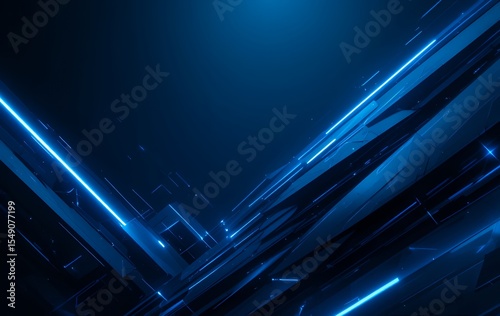 Abstract futuristic digital technology background with glowing blue neon lines and geometric shapes