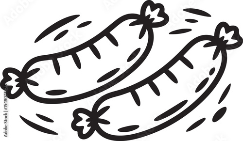 Vector meat sausage pair icon in fun comic outline style