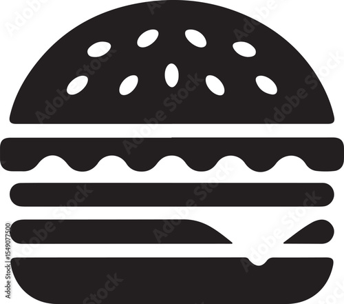 Flat black glyph burger with multiple fillings in minimalist form