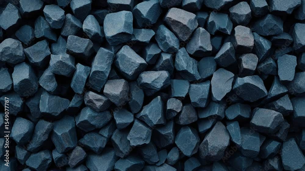 Dark blue stone gravel rock texture with rough natural mineral surface and irregular shapes close up background creating rugged strong natural appearance in image