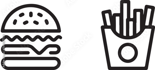 Modern fast food vector outline icons of burger and fries combo
