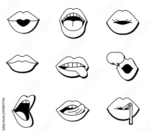 bundle of twenty mouths and lips set icons in blue background